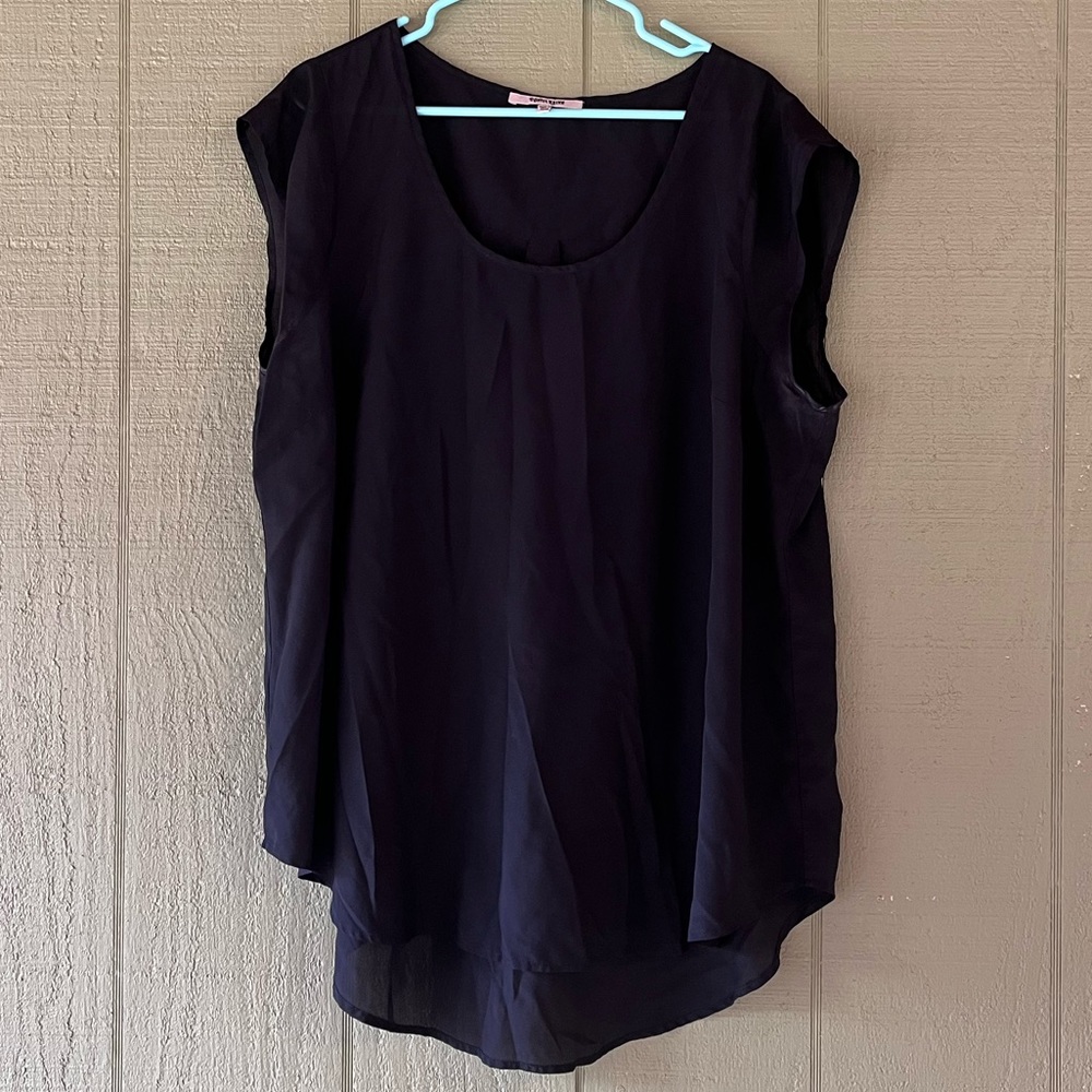 Black Chiffon Semi Sheer Cap Sleeve Top